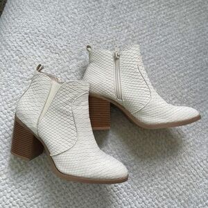Altar'd State White and Brown Ankle Booties with Textured Leather